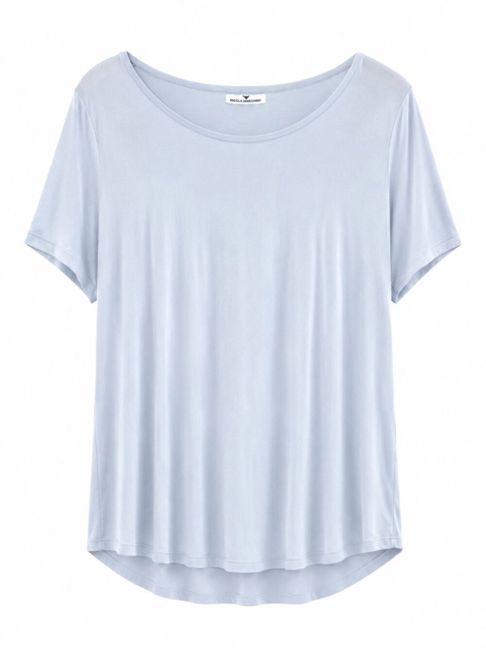 NICOLE MARCIANO | Light Blue Slinky Y2K Short Sleeve Shirt – Women’s Large